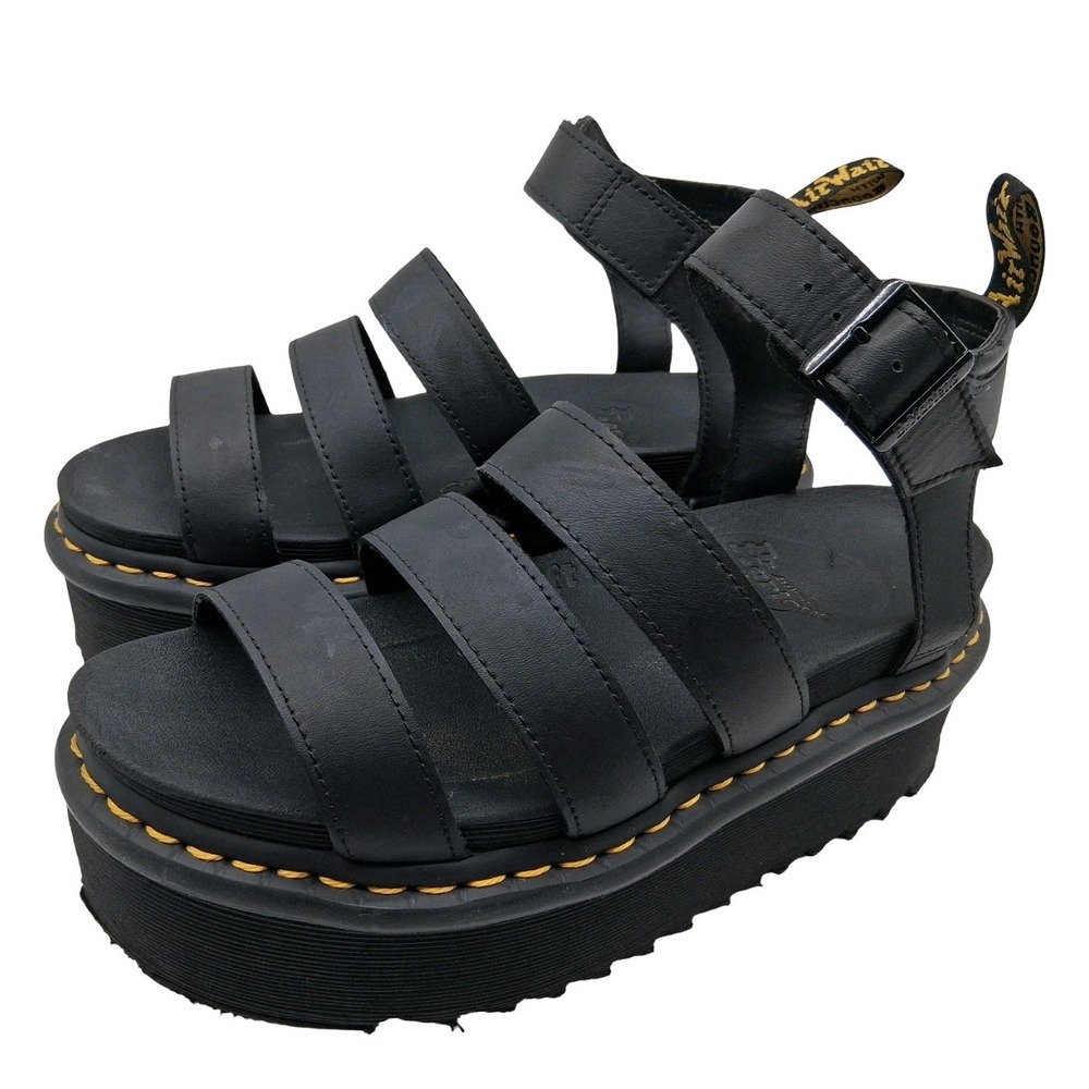 Dr. Martens Blaire Quad Sandals Womens Size 8 Black Leather Platform Buckle